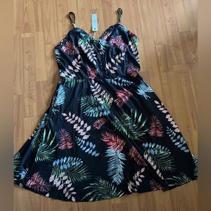 Leaf print black multi dress XL